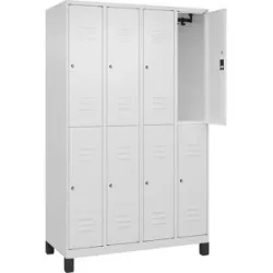 Doppelstock-Spind Classic PLUS, 4 Abteile, verkehrsweiß, HxB 1950 x 1200 mm, mit Füßen, Zylinderschloss C+P