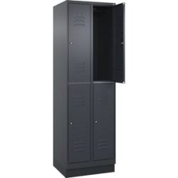 Doppelstock-Spind Classic PLUS, 2 Abteile, grau, HxB 1950 x 600 mm, mit Bodensockel, Zylinderschloss C+P