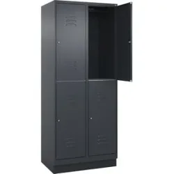 Doppelstock-Spind Classic PLUS, 2 Abteile, grau, HxB 1950 x 800 mm, mit Bodensockel, Zylinderschloss C+P