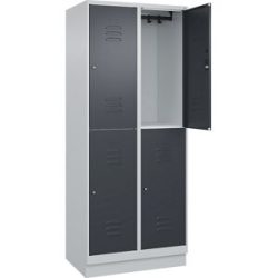 Doppelstock-Spind Classic PLUS, 2 Abteile, lichtgrau / grau, HxB 1950 x 800 mm, mit Bodensockel, Zylinderschloss C+P