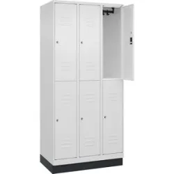 Doppelstock-Spind Classic PLUS, 3 Abteile, verkehrsweiß, HxB 1950 x 900 mm, mit Bodensockel, Zylinderschloss C+P