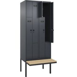 kaiserkraft Z-Spind Evolo PLUS Sitzbank, 2 Abteile, grau, B 800 mm, Sicherheits-Drehriegel, mit auskragender Sitzbank, Buche