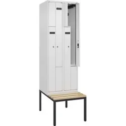 kaiserkraft Z-Spind Evolo PLUS Sitzbank, 2 Abteile, weiß, B 600 mm, Zylinderschloss, mit untergebauter Sitzbank, Buche