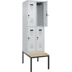 kaiserkraft Doppelstock-Spind Evolo PLUS Sitzbank, 2 Abteile, lichtgrau / lichtgrau, B 600 mm, Sicherheits-Drehriegel, mit untergebauter Sitzbank, Buche