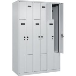 kaiserkraft Z-Spind Evolo PLUS, 3 Abteile, lichtgrau, B 1200 mm, 6 Fächer, mit Bodengleitern, Sicherheits-Drehriegel