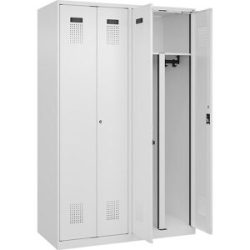 kaiserkraft Schwarz-Weiß-Spind Evolo PLUS, 2 Abteile, verkürzte Trennwand mittig, weiß, B 1200 mm, mit Bodengleitern, Zylinderschloss