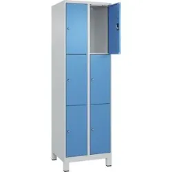 kaiserkraft 3er-Schließfachschrank Evolo PLUS, 2 Abteile, lichtgrau / lichtblau, B 600 mm, 6 Fächer, mit breiten Füßen, Zylinderschloss