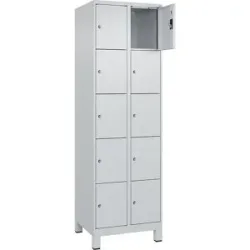 kaiserkraft 5er-Schließfachschrank Evolo PLUS, 2 Abteile, lichtgrau, B 600 mm, 10 Fächer, mit breiten Füßen, Zylinderschloss
