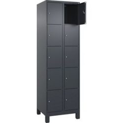 kaiserkraft 5er-Schließfachschrank Evolo PLUS, 2 Abteile, grau, B 600 mm, 10 Fächer, mit breiten Füßen, Zylinderschloss