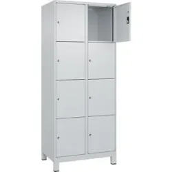 kaiserkraft 4er-Schließfachschrank Evolo PLUS, 2 Abteile, lichtgrau, B 800 mm, 8 Fächer, mit breiten Füßen, Zylinderschloss