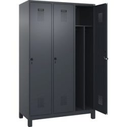 kaiserkraft Schwarz-Weiß-Spind Evolo PLUS, schmal, 3 Abteile, verkürzte Trennwand mittig, grau, B 1200 mm, mit breiten Füßen, Sicherheits-Drehriegel