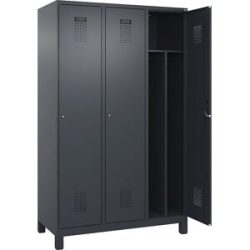 kaiserkraft Schwarz-Weiß-Spind Evolo PLUS, schmal, 3 Abteile, verkürzte Trennwand mittig, grau, B 1200 mm, mit breiten Füßen, Zylinderschloss