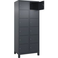 kaiserkraft 6er-Schließfachschrank Evolo PLUS, 2 Abteile, grau, B 800 mm, 12 Fächer, mit breiten Füßen, Zylinderschloss