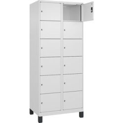 kaiserkraft 6er-Schließfachschrank Evolo PLUS, 2 Abteile, weiß, B 800 mm, 12 Fächer, mit breiten Füßen, Zylinderschloss