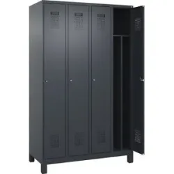 kaiserkraft Schwarz-Weiß-Spind Evolo PLUS, schmal, 4 Abteile, verkürzte Trennwand mittig, grau, B 1200 mm, mit breiten Füßen, Zylinderschloss