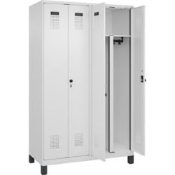 kaiserkraft Schwarz-Weiß-Spind Evolo PLUS, 2 Abteile, verkürzte Trennwand mittig, weiß, B 1200 mm, mit breiten Füßen, Sicherheits-Drehriegel