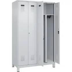 kaiserkraft Schwarz-Weiß-Spind Evolo PLUS, 2 Abteile, verkürzte Trennwand mittig, lichtgrau, B 1200 mm, mit breiten Füßen, Zylinderschloss