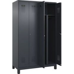 kaiserkraft Schwarz-Weiß-Spind Evolo PLUS, 2 Abteile, verkürzte Trennwand mittig, grau, B 1200 mm, mit breiten Füßen, Zylinderschloss