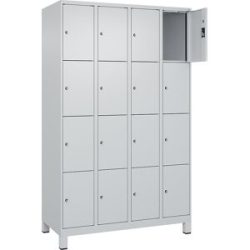 kaiserkraft 4er-Schließfachschrank Evolo PLUS, 4 Abteile, lichtgrau, B 1200 mm, 16 Fächer, mit breiten Füßen, Zylinderschloss