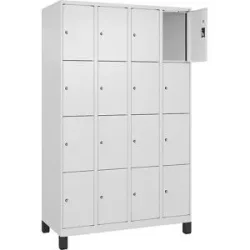 kaiserkraft 4er-Schließfachschrank Evolo PLUS, 4 Abteile, weiß, B 1200 mm, 16 Fächer, mit breiten Füßen, Zylinderschloss