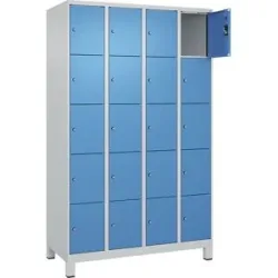 kaiserkraft 5er-Schließfachschrank Evolo PLUS, 4 Abteile, lichtgrau / lichtblau, B 1200 mm, 20 Fächer, mit breiten Füßen, Zylinderschloss