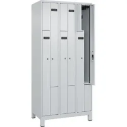 kaiserkraft Z-Spind Evolo PLUS, 3 Abteile, lichtgrau, B 900 mm, 6 Fächer, mit breiten Füßen, Zylinderschloss