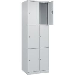 kaiserkraft 3er-Schließfachschrank Evolo PLUS, 2 Abteile, lichtgrau, B 600 mm, 6 Fächer, mit Bodengleitern, Zylinderschloss