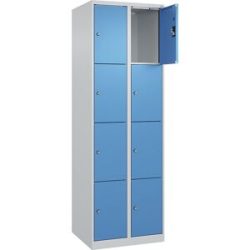 kaiserkraft 4er-Schließfachschrank Evolo PLUS, 2 Abteile, lichtgrau / lichtblau, B 600 mm, 8 Fächer, mit Bodengleitern, Zylinderschloss