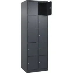 kaiserkraft 5er-Schließfachschrank Evolo PLUS, 2 Abteile, grau, B 600 mm, 10 Fächer, mit Bodengleitern, Zylinderschloss