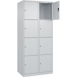 kaiserkraft 4er-Schließfachschrank Evolo PLUS, 2 Abteile, lichtgrau, B 800 mm, 8 Fächer, mit Bodengleitern, Zylinderschloss