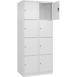 kaiserkraft 4er-Schließfachschrank Evolo PLUS, 2 Abteile, weiß, B 800 mm, 8 Fächer, mit Bodengleitern, Zylinderschloss