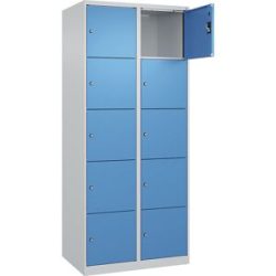 kaiserkraft 5er-Schließfachschrank Evolo PLUS, 2 Abteile, lichtgrau / lichtblau, B 800 mm, 10 Fächer, mit Bodengleitern, Zylinderschloss