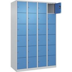 kaiserkraft 6er-Schließfachschrank Evolo PLUS, 4 Abteile, lichtgrau / lichtblau, B 1200 mm, 24 Fächer, mit Bodengleitern, Zylinderschloss