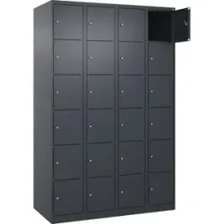 kaiserkraft 6er-Schließfachschrank Evolo PLUS, 4 Abteile, grau, B 1200 mm, 24 Fächer, mit Bodengleitern, Zylinderschloss