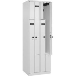 kaiserkraft Z-Spind Evolo PLUS, 2 Abteile, weiß, B 600 mm, 4 Fächer, mit Bodengleitern, Sicherheits-Drehriegel