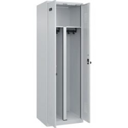 kaiserkraft Schwarz-Weiß-Spind Evolo PLUS, 1 Abteil, verkürzte Trennwand mittig, lichtgrau, B 600 mm, mit Bodengleitern, Sicherheits-Drehriegel