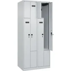 kaiserkraft Z-Spind Evolo PLUS, 2 Abteile, lichtgrau, B 800 mm, 4 Fächer, mit Bodengleitern, Sicherheits-Drehriegel