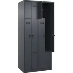kaiserkraft Z-Spind Evolo PLUS, 2 Abteile, grau, B 800 mm, 4 Fächer, mit Bodengleitern, Sicherheits-Drehriegel