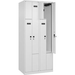 kaiserkraft Z-Spind Evolo PLUS, 2 Abteile, weiß, B 800 mm, 4 Fächer, mit Bodengleitern, Sicherheits-Drehriegel