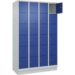 kaiserkraft 6er-Schließfachschrank Evolo PLUS, 4 Abteile, lichtgrau / enzianblau, B 1200 mm, 24 Fächer, mit Bodensockel, Zylinderschloss