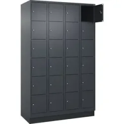 kaiserkraft 6er-Schließfachschrank Evolo PLUS, 4 Abteile, grau, B 1200 mm, 24 Fächer, mit Bodensockel, Zylinderschloss
