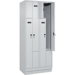 kaiserkraft Z-Spind Evolo PLUS, 2 Abteile, lichtgrau, B 800 mm, 4 Fächer, mit Bodensockel, Sicherheits-Drehriegel