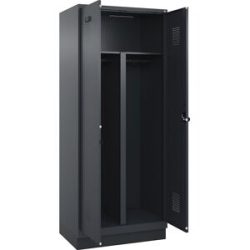 kaiserkraft Schwarz-Weiß-Spind Evolo PLUS, 1 Abteil, verkürzte Trennwand mittig, grau, B 800 mm, mit Bodensockel, Sicherheits-Drehriegel