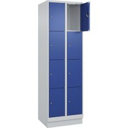 kaiserkraft 4er-Schließfachschrank Evolo PLUS, 2 Abteile, lichtgrau / enzianblau, B 600 mm, 8 Fächer, mit Bodensockel, Zylinderschloss