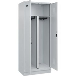 kaiserkraft Schwarz-Weiß-Spind Evolo PLUS, 1 Abteil, verkürzte Trennwand mittig, lichtgrau, B 800 mm, mit Bodensockel, Zylinderschloss