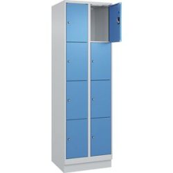 kaiserkraft 4er-Schließfachschrank Evolo PLUS, 2 Abteile, lichtgrau / lichtblau, B 600 mm, 8 Fächer, mit Bodensockel, Zylinderschloss