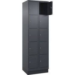 kaiserkraft 5er-Schließfachschrank Evolo PLUS, 2 Abteile, grau, B 600 mm, 10 Fächer, mit Bodensockel, Zylinderschloss