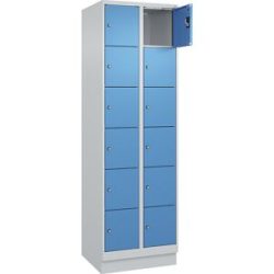 kaiserkraft 6er-Schließfachschrank Evolo PLUS, 2 Abteile, lichtgrau / lichtblau, B 600 mm, 12 Fächer, mit Bodensockel, Zylinderschloss