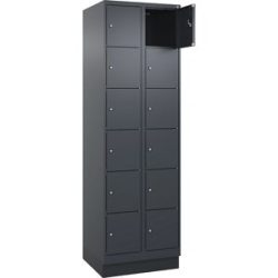 kaiserkraft 6er-Schließfachschrank Evolo PLUS, 2 Abteile, grau, B 600 mm, 12 Fächer, mit Bodensockel, Zylinderschloss