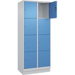 kaiserkraft 4er-Schließfachschrank Evolo PLUS, 2 Abteile, lichtgrau / lichtblau, B 800 mm, 8 Fächer, mit Bodensockel, Zylinderschloss